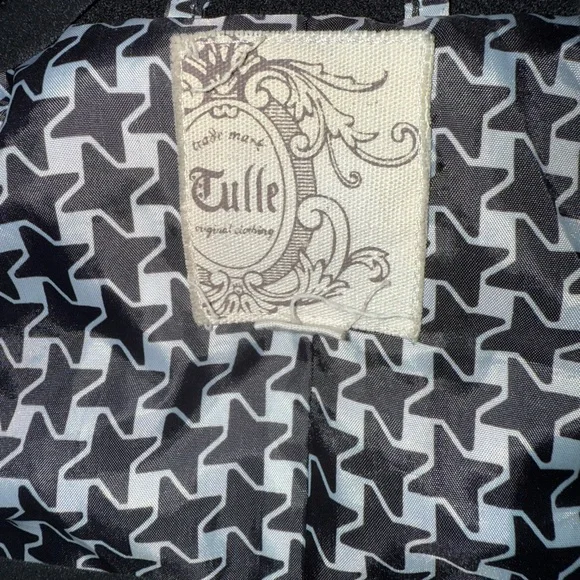 Tulle Black Pea Coat with Patterned Lining - Picture 2 of 6